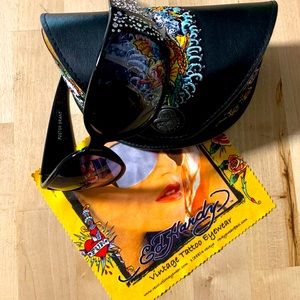 Ed Hardy rhinestone sunglasses + embroidered case